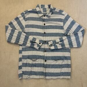 3Sixteen Prison Striped Linen Chore Work Button Up Shirt Large